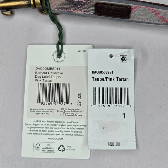 NWT Barbour Reflective Tartan Dog Lead Taupe/Pink 40" - Picture 2 of 2